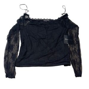 Dylan Ryan Black Lace Off Shoulder‎ Long Sleeve Top Shirt Women's XL